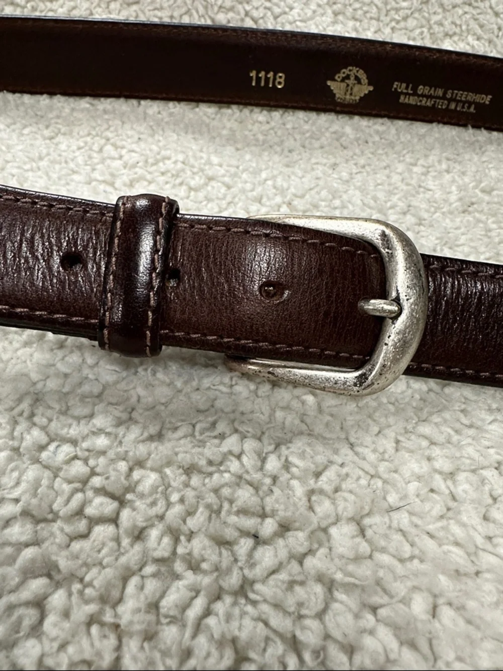 Dockers Mens Brown Full Grain  Leather Belt Top Stitched Silver Tone‎ Buckle 48